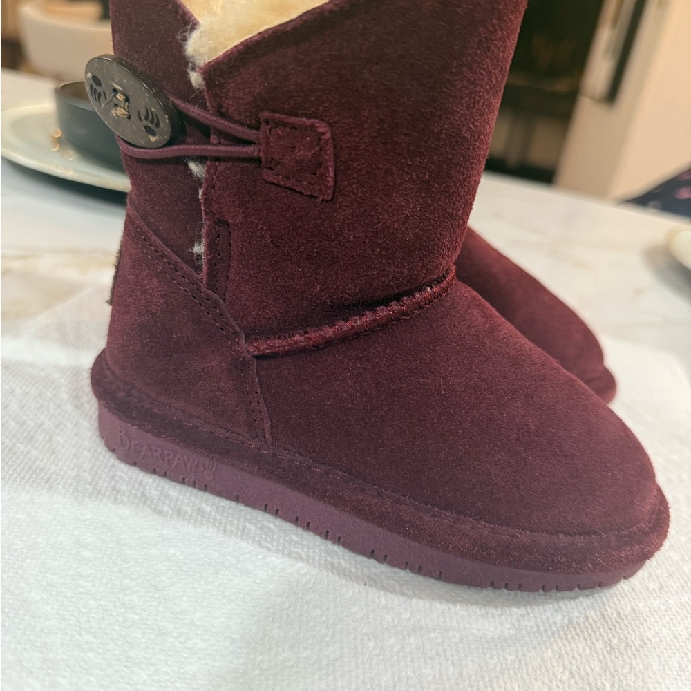 BearPaw Maroon Suede Boots with Shearling - Picture 4 of 8